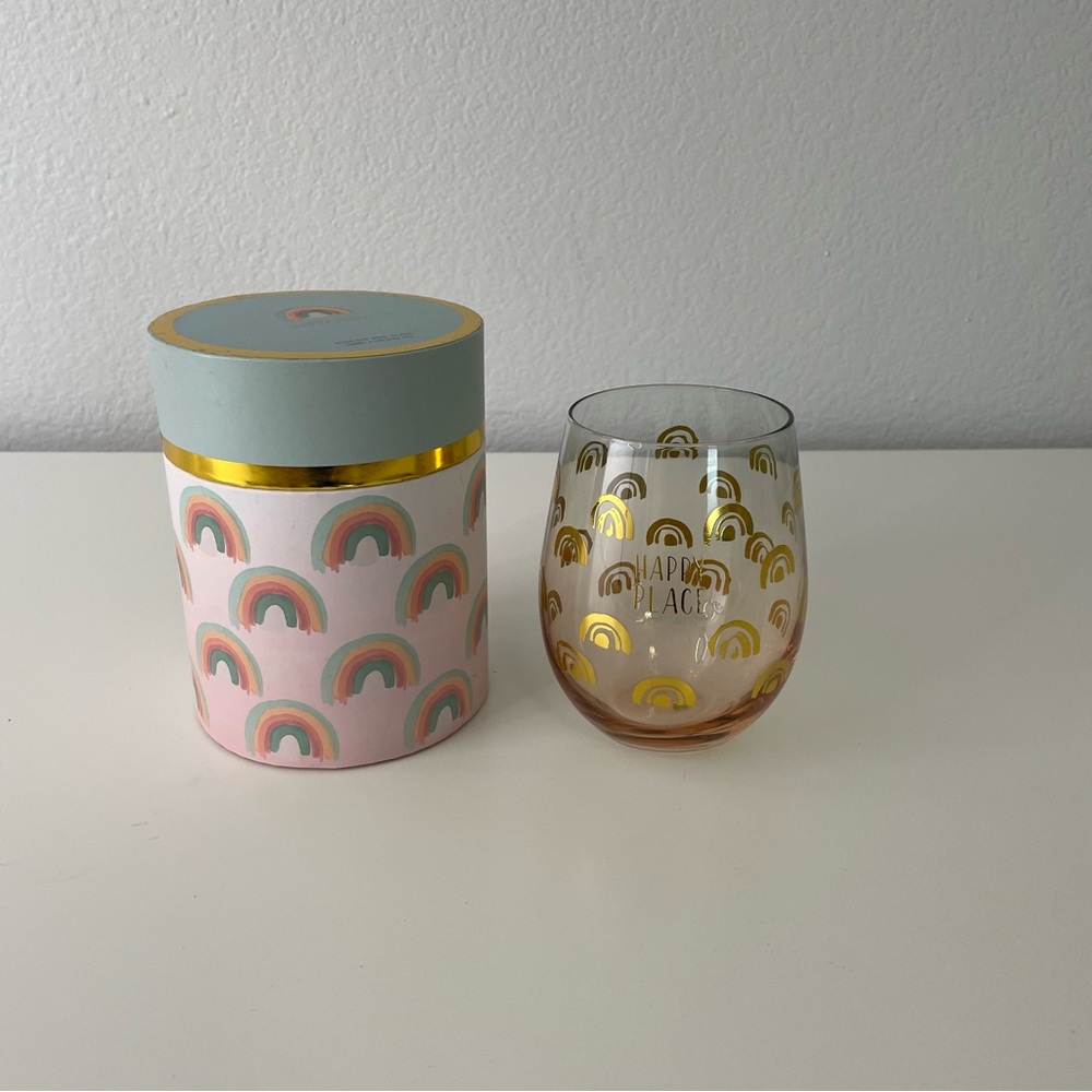 🔴SOLD  Paper Destiny Stemless Wine Glass “Happy Place”